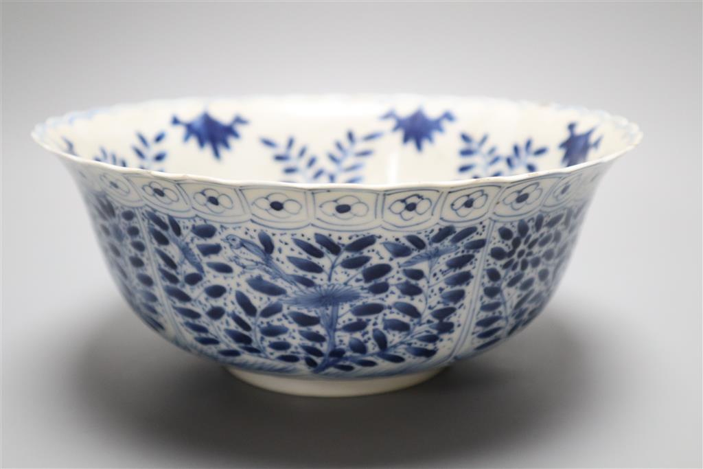 An early 19th century Chinese blue and white bowl, diameter 24cm, with Kangxi and other Chinese ceramics